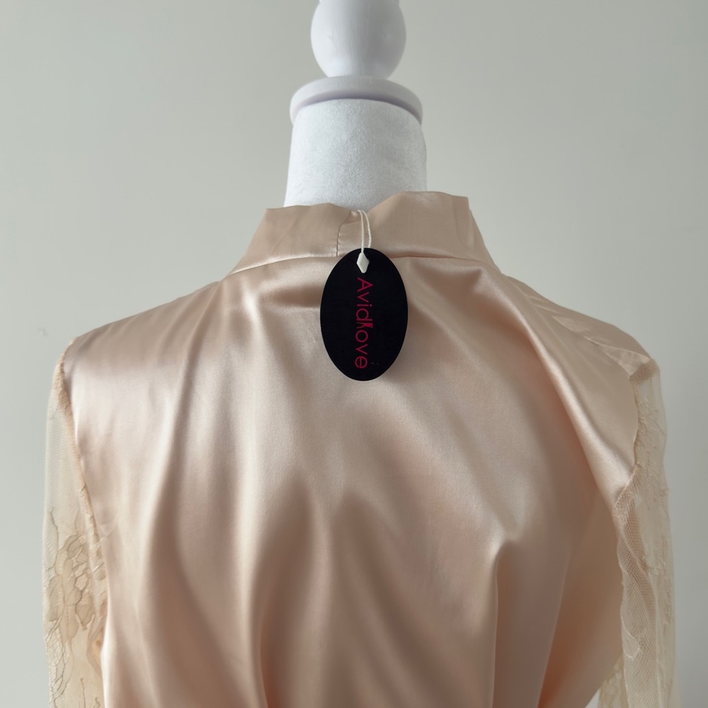 Satin Lace-Trim Robe in Champagne - Women Intimates & Sleepwear Bridal Kimono - Picture 4 of 9